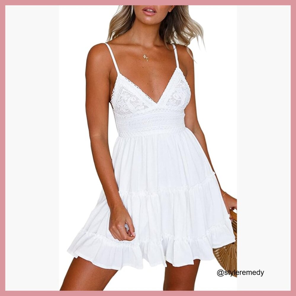 Polyester Spaghetti Strap V-Neck Backless Mini Sw… - image 1